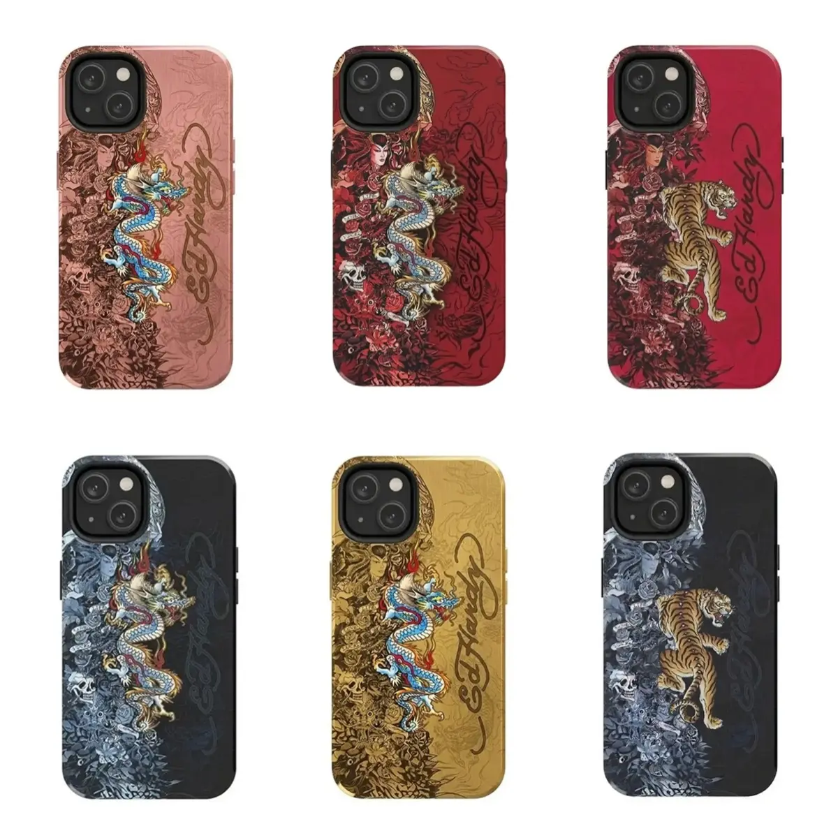 Ed Hardy Tattoo Art Phone Case - Dragon & Tiger Vintage Streetwear Protective Cover for iPhone 16 15 14 13 12 11 17 Pro Max for Samsung phones, Fashion Dual Layer Creative Case,Thanksgiving Day Christmas,Perfect Gift for Her/Him