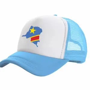 Congo Hat. Fan soccer hat. Simple and  light material for Leopards DRC Fans. 2026.  Democratic Republic of the Congo Flag Trucker Hat with Blue Mesh and White Front Pane