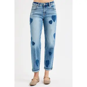 RISEN Full Size Mid Rise Fit-boyfriend Heart Shade Jeans Plus Size