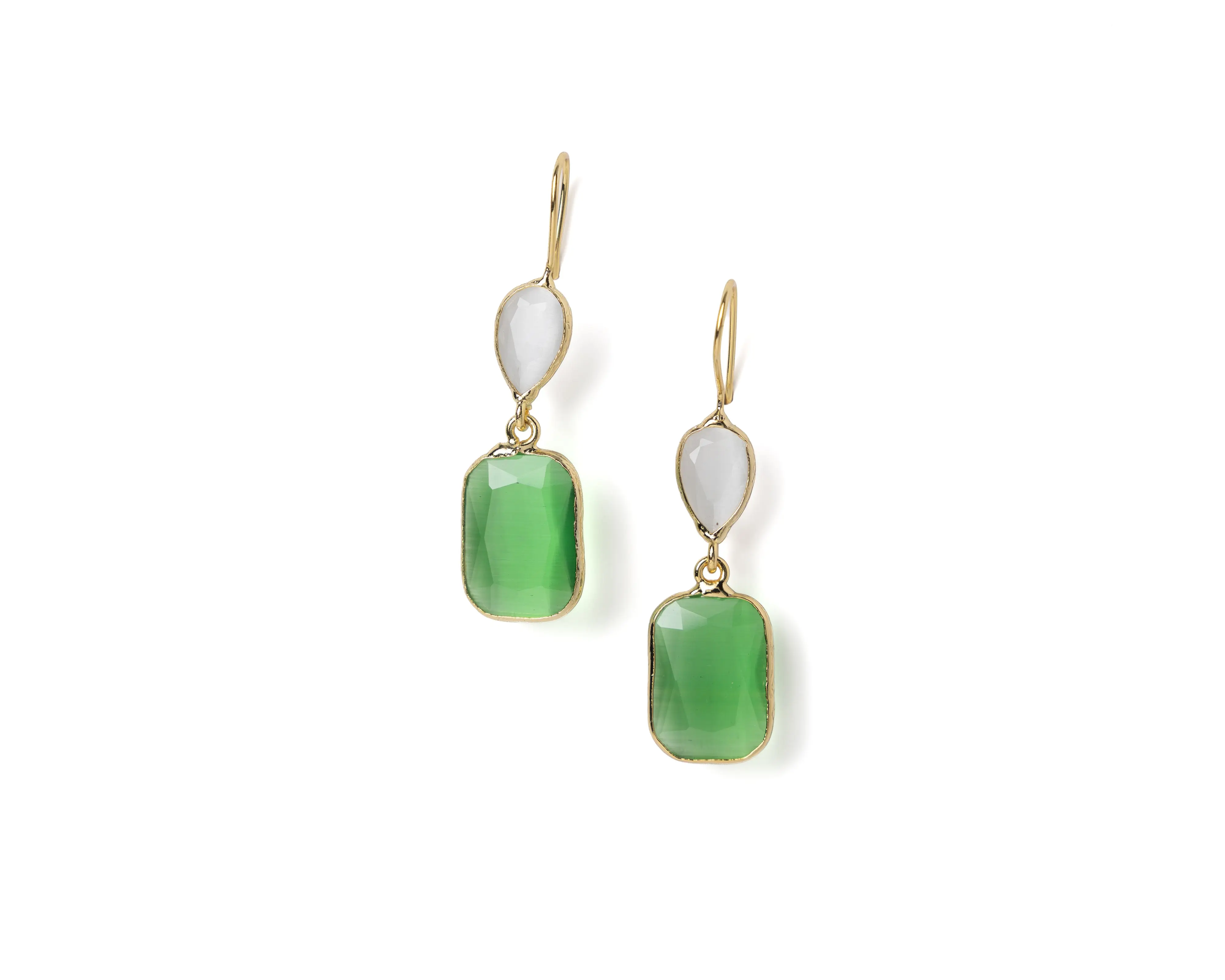 Faceted Cat’s Eye & White Chalcedony Drop Earrings – Gold Plated