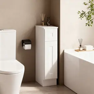 9" White Shaker Base Cabinet with Soft-Closing Drawer Single Door Solid Wood Adjustable Shelf Ready-to-Assemble for Kitchen Bathroom Laundry and Garage 9W x 24D x 34.5H