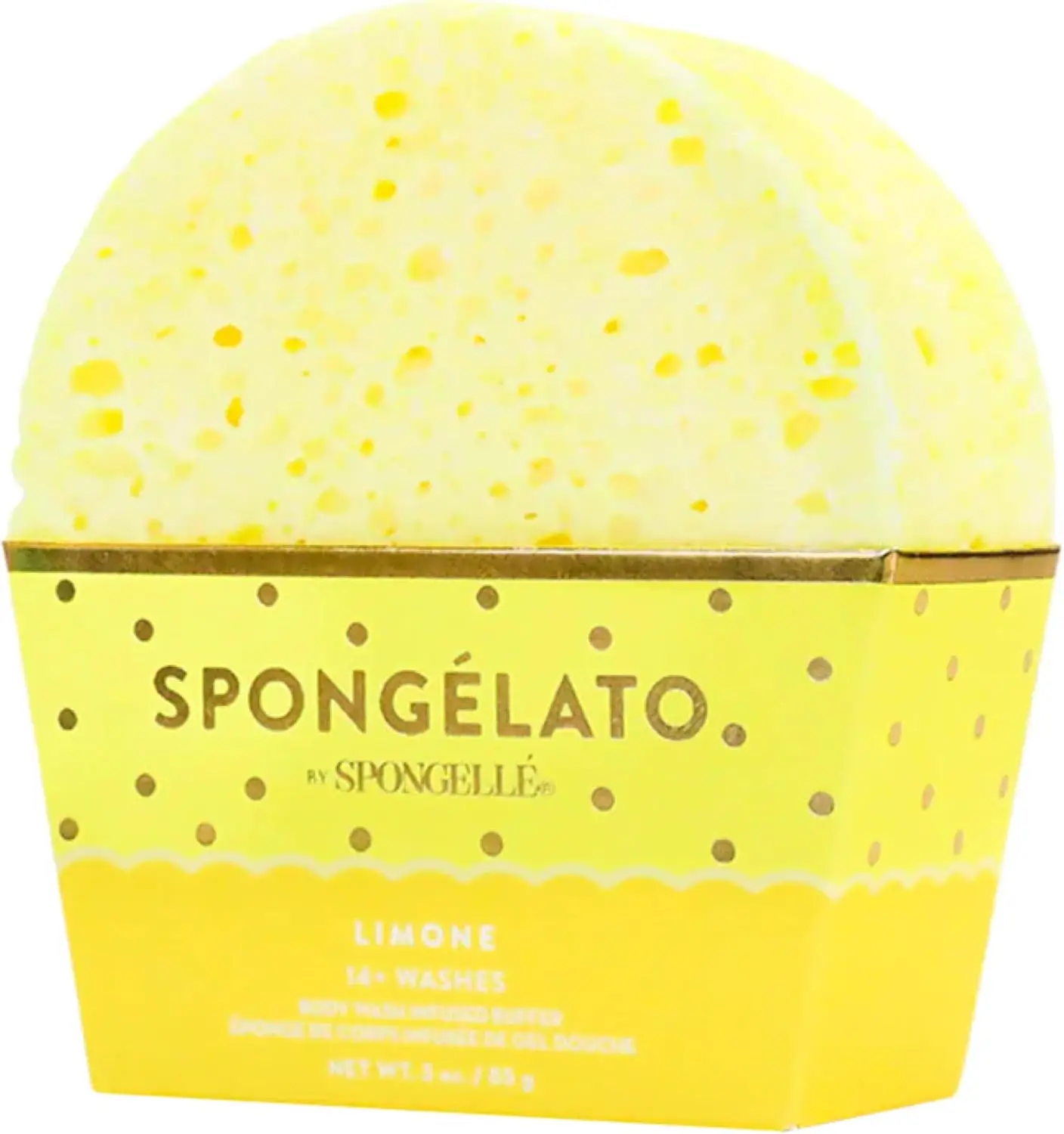SPONGELLÉ Spongélato Body Buffer - Exfoliating Shower Loofah with Built-in Body Wash for Women - Limone Scent, 14+ Uses, Travel Size, Pistachio, Body Scrubber, Bath Sponge