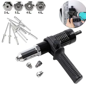 Electric Drill to Rivet Gun Adapter, Metal Rivet Gun Adapter Rivet Drill Attachment with 4 Rivets Heads Cordless Rivet Gun Power Drill Adapter Kit included 80PCS Rivet