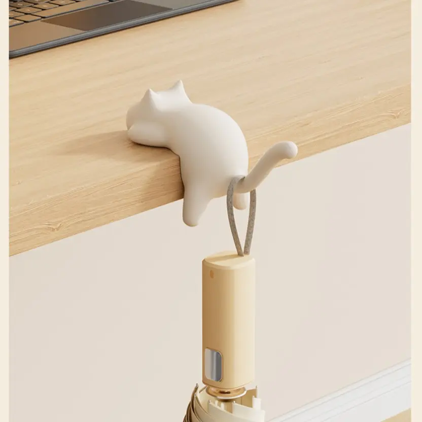 Cat-Shaped School Bag Hook for Desk Edge - No-Drill Traceless Heavy Duty Hanger, Multifunctional Backpack Holder for Elementary Students' Desks