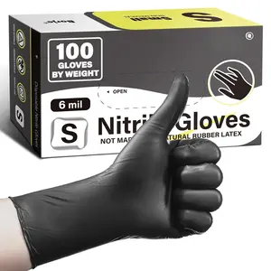 Gloves Small, 6 Mil 100 Count Disposable Gloves, Black, Latex & ,  ,  Safe, Cooking, Mechanic, Cleaning
