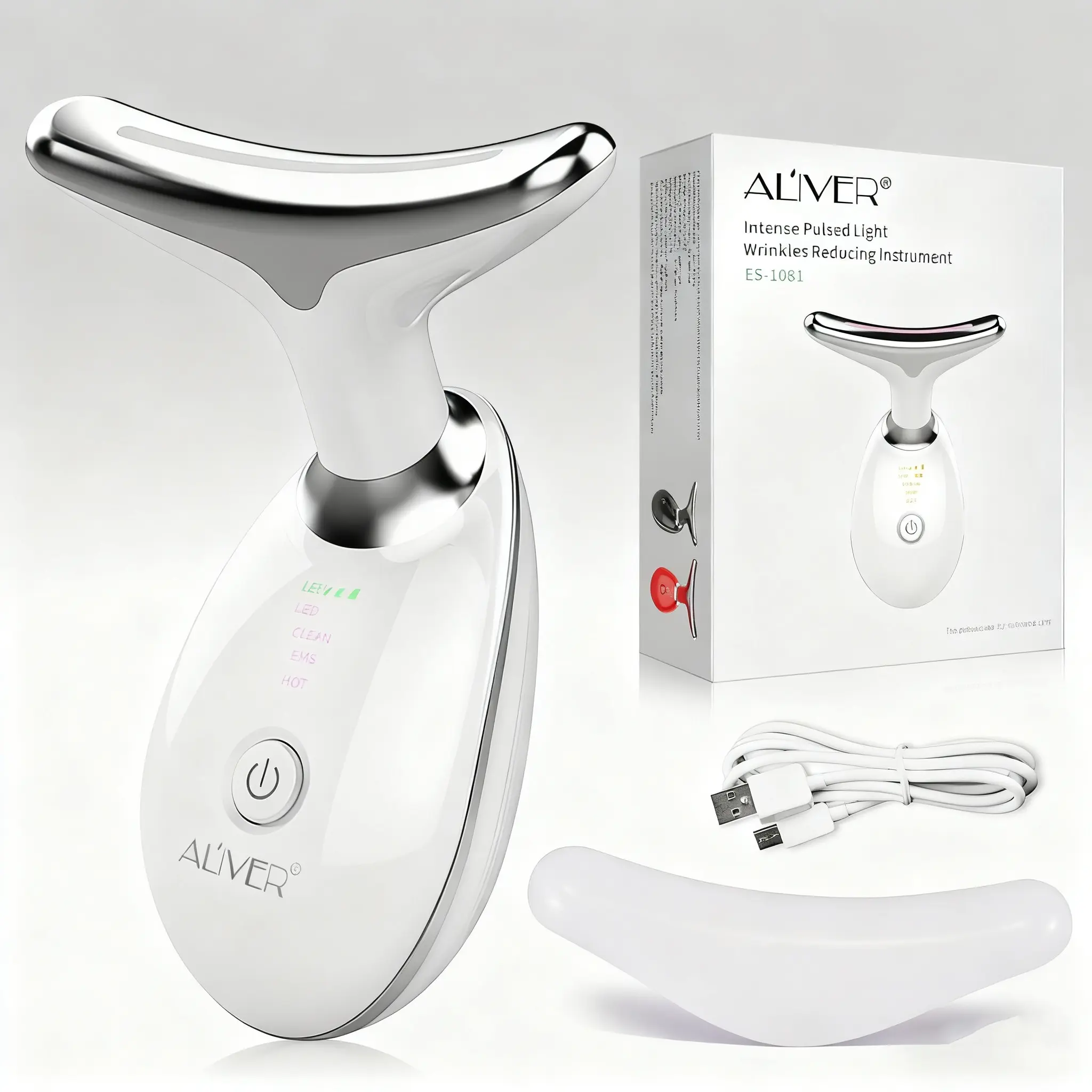 Aliver Neck Beauty Device USB Rechargeable Facial Massager Lifting Firming Skin Three Light Modes for Sagging Drooping Skin