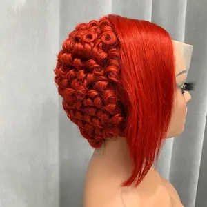 ShowRealHair Coiffure 13x4 Lace Wig Copper Colorful Human Hair 13x4 Lace Front Wigs Coiffure Wigs for Black Women Curly Wigs Human Hair 180% Density Brazilian Virgin Hair