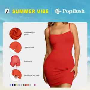 Popilush Sexy Bodycon Mini Dress - Built-In Shapewear for women Spaghetti Strap Club Dress Cute Minimalist