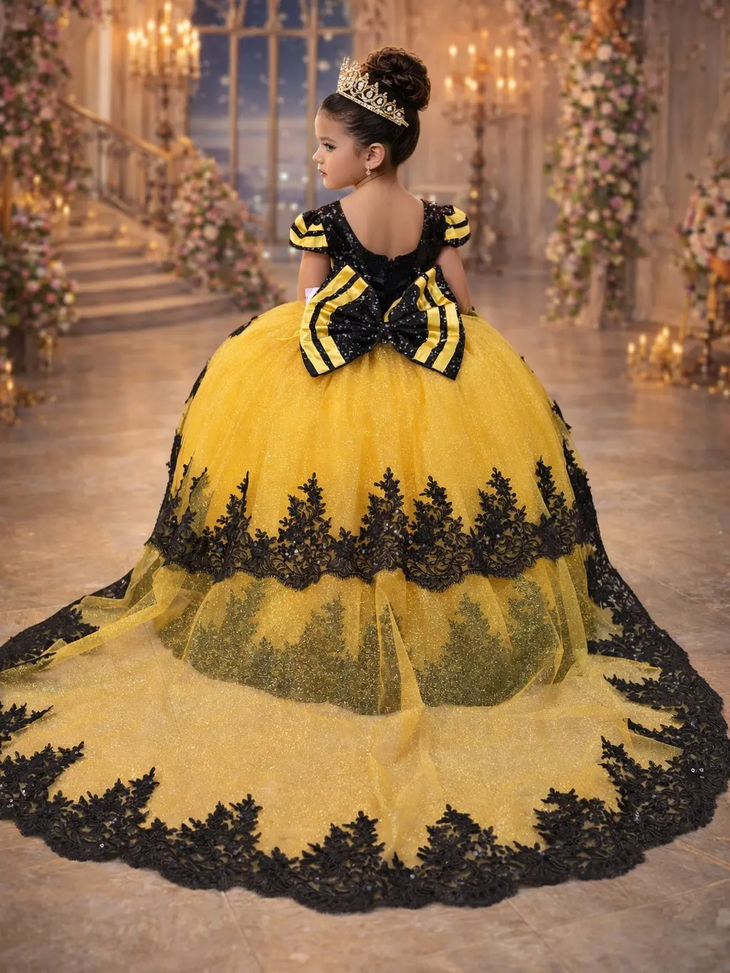 Girls' 2-in-1 Detachable Yellow Maxi Formal Dress - Short Sleeve, Black Embroidered Appliques, Party Style, Formal Dresses - TikTok Shop Girls' 2-in-1 Detachable Yellow Maxi Formal Dress - Short Sleeve, Black Embroidered Appliques, Party Style, Formal Dresses - TikTok Shop