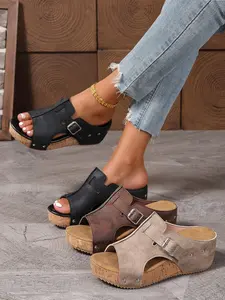 Summer Multicolor Vintage Wedge Sandals for Women, Open Toe Thick Sole Roman Style, Breathable Hollow Out Casual Beach Shoes