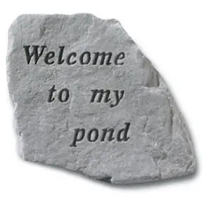 212 MAIN Handmade Concrete Memorial Accent Stone - 9x8 in Outdoor Decor, Engraved with "Welcome To My Pond" Inscription