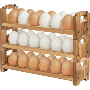 3 Tier Solid Wooden Stackable Countertop Egg Holder, Unfinished Egg Storage Easter Basket Holds Up to 36 Fresh Chicken Duck Eggs