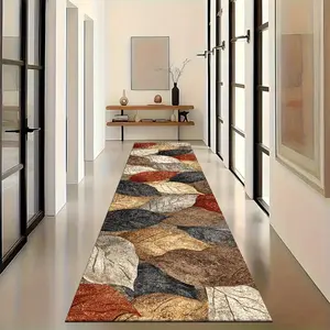 2D Flat Countryside Style Artificial Fiber Colorful Leaf Pattern Rug, 2.70 x 26 inches, Non-Slip Backing, Soft Touch, Wrinkle Resistant, Machine Washable Easy Maintenance, Entryway Decor for Bedroom