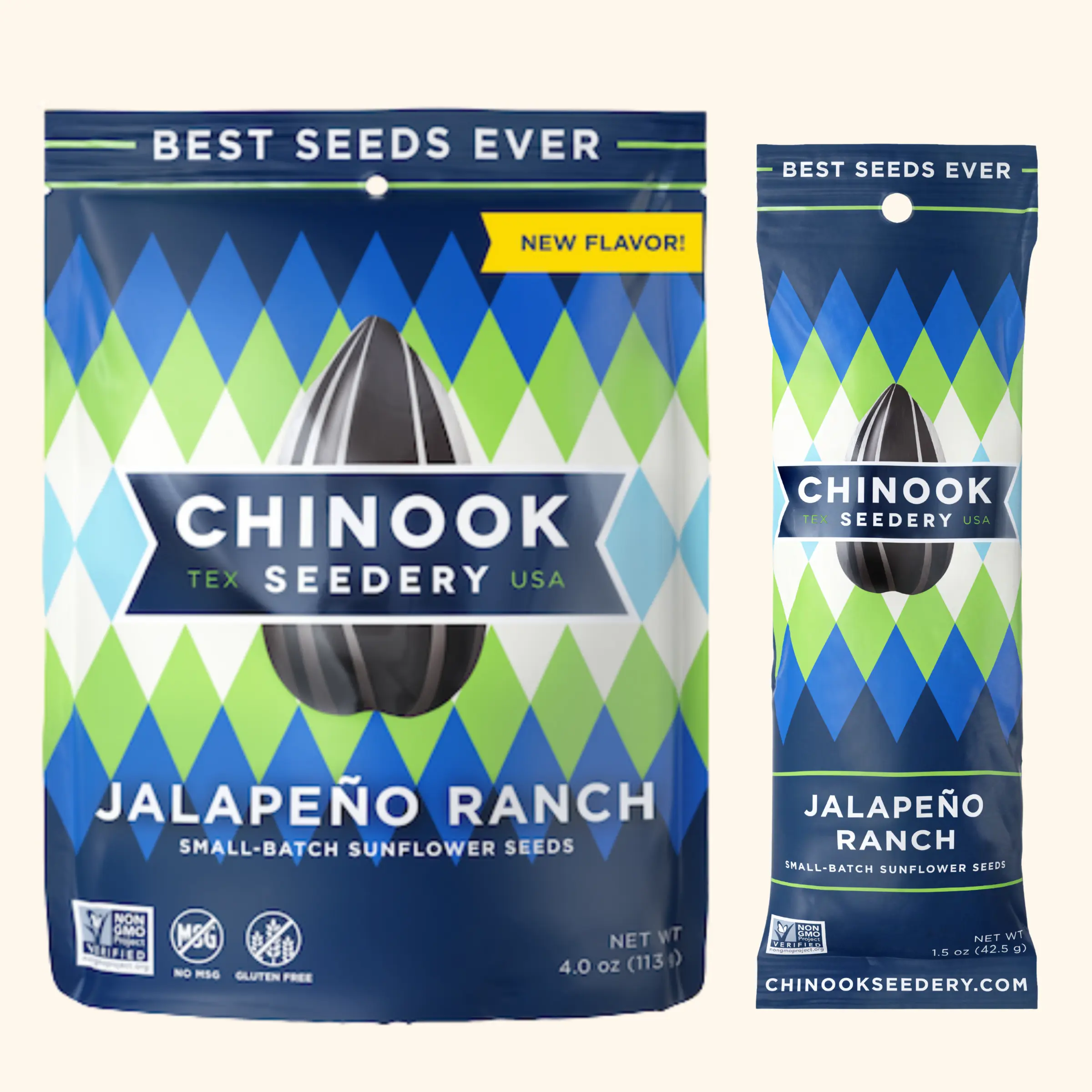 Chinook Jalapeno Ranch Sunflower Seeds, 12-Pack (4oz Bags) - Gluten-Free, Non-GMO, Low-Carb, Low-Sodium, High-Protein, Allergen-Free, Vegetarian Keto Snacks for Camping, Hunting, Softball Healthy Diets