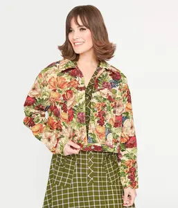 Multicolor Floral Jacket Collared Fit Womenswear Coats