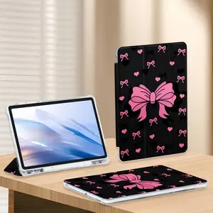 Dark pink bow pattern, with adjustable bracket and pen slot, foldable non-slip TPU protective case, suitable for iPad mini, iPad Air, iPad Pro/iPad 10th generation, 11th generation and other series iPad protective cases