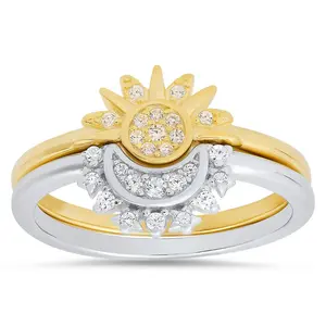 Diamonique Two-Tone Celestial Stackable Ring Set, Sterling Diamonique Two-Tone Celestial Stackable Ring Set, Sterling