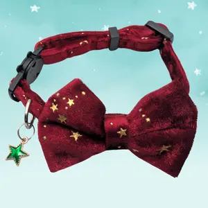 Lunar Ember – Red Celestial Velvet Bowtie Cat Collar