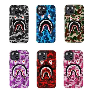 Vibrant Shark Camo Heavy Duty Tough Phone Case for iPhone 11 12 13 14 15 16 17 Pro Max Plus, Durable Shockproof Protection, Cool Camouflage Pattern Phone Cover, Perfect Gift Idea for Her/Him