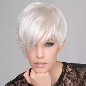 White synthetic wig, short hair wig for women, suitable for Halloween, Christmas parties, music festivals, and short hairstyles for women.