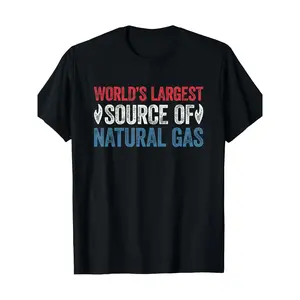 World's Largest Source of Natural Gas Graphic T-Shirt, 100% Cotton, Casual Crew Neck Tee, Regular Fit, Short Sleeve, Geometric Pattern, Knit Fabric, with Digital Print for Adults, All-Season Pullover graphic tee