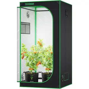 VIVOSUN S336 3x3 Grow Tent, 36"x36"x72" High Reflective Mylar with Observation Window and Floor Tray for Hydroponics Indoor Plant for VS2000/VS3000