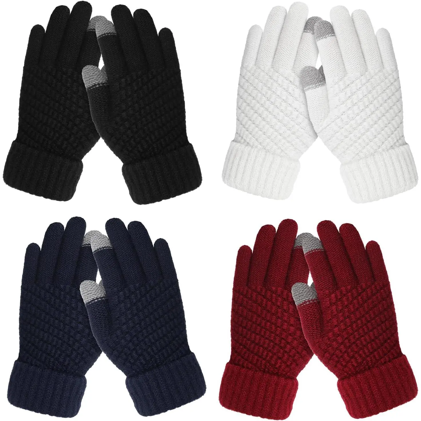 L-BN008   4 Pairs Kids Winter Gloves for Boys Girls, Warm Winter Glove for Kids, Knit Toddler Kid Gloves, Soft Kid Mittens