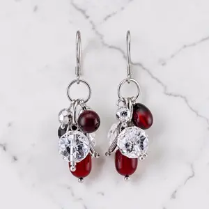 Cranberry Cultured Pearl Earrings in 925 Sterling Silver