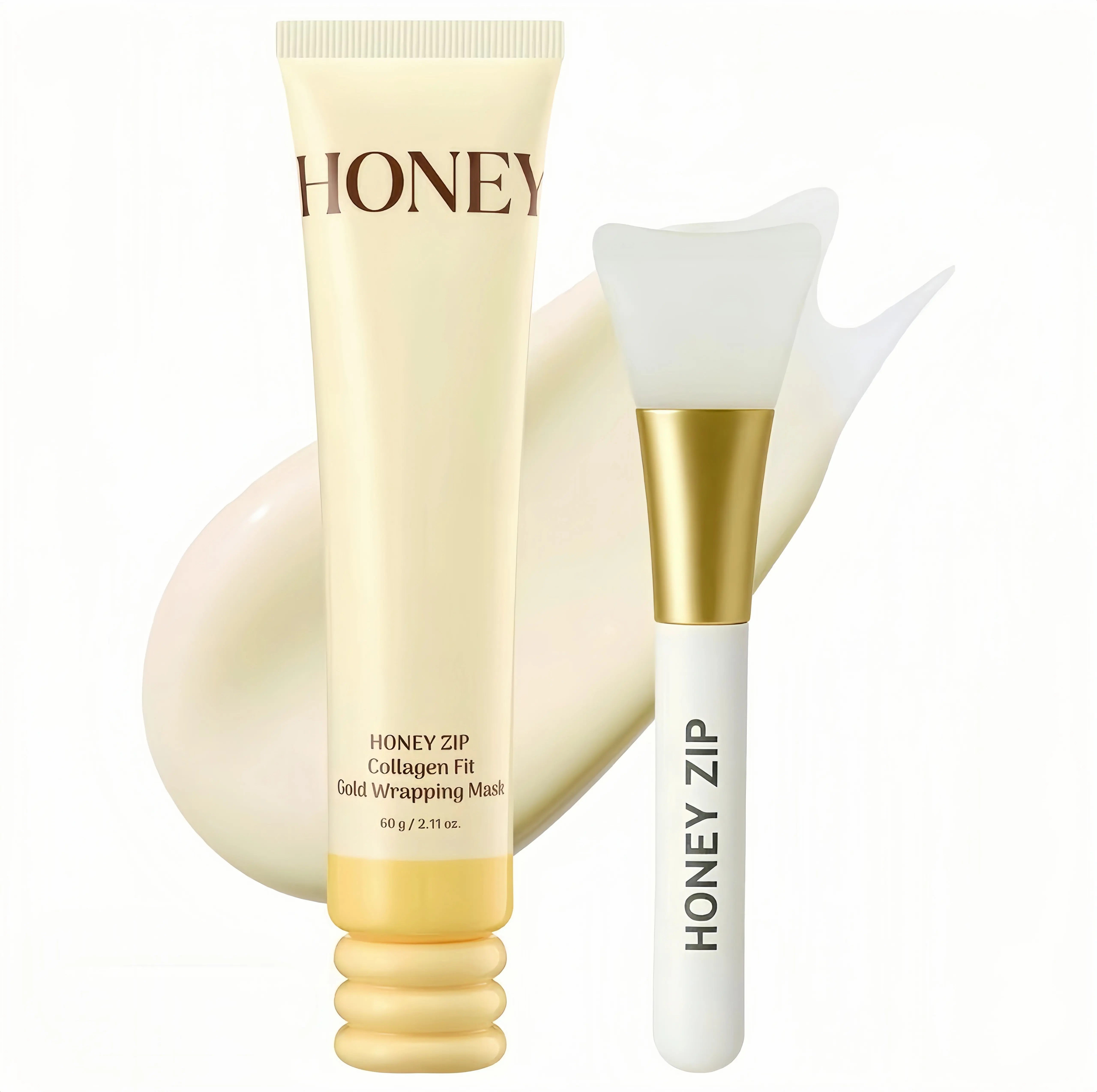 HONEY ZIP Collagen Gold Firming Peel-Off Face Mask - Korean Peel Off Face Masks with Honey, Royal Jelly, Propolis, 8D Collagen, Oil-Infused Jelly Texture - Smoothing, Plumping, Hydrating, Restoring, Brightening, Skin Repair for Weekly Intensive Care