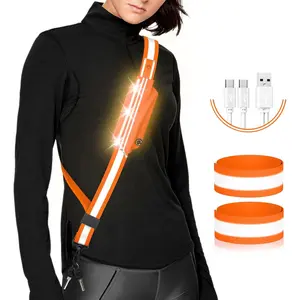 LED Belt Reflective Sash for Walking at Night,High Visibility Adjustable Night Running Safety Gear,Light Up Running Belt Reflective Gear with Phone Bag/Armband for Runners Walkers Men Women