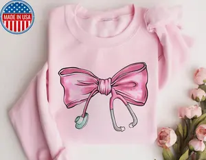 Coquette Nurse Stethoscope Bow Sweatshirt, Gift for Nurse, Bow Oversized Shirt, Nurse Appreciation, Christmas Gift for Nurse, Pink Bow