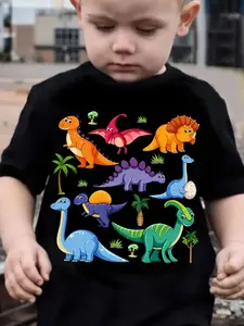 *Cartoon T-Shirt for Boys And Girls Dinosaur Pattern Breathable And Comfortable Short Sleeve Round Neck Top 1-8 Years Old Summer Wear