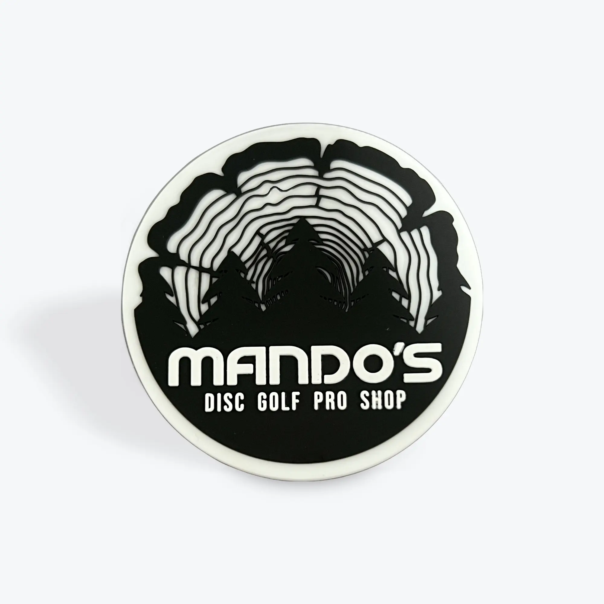 Mando's Disc Golf Patch - 3 Inch Soft PVC Velcro Back for Bags & Accessories - Black and White Design