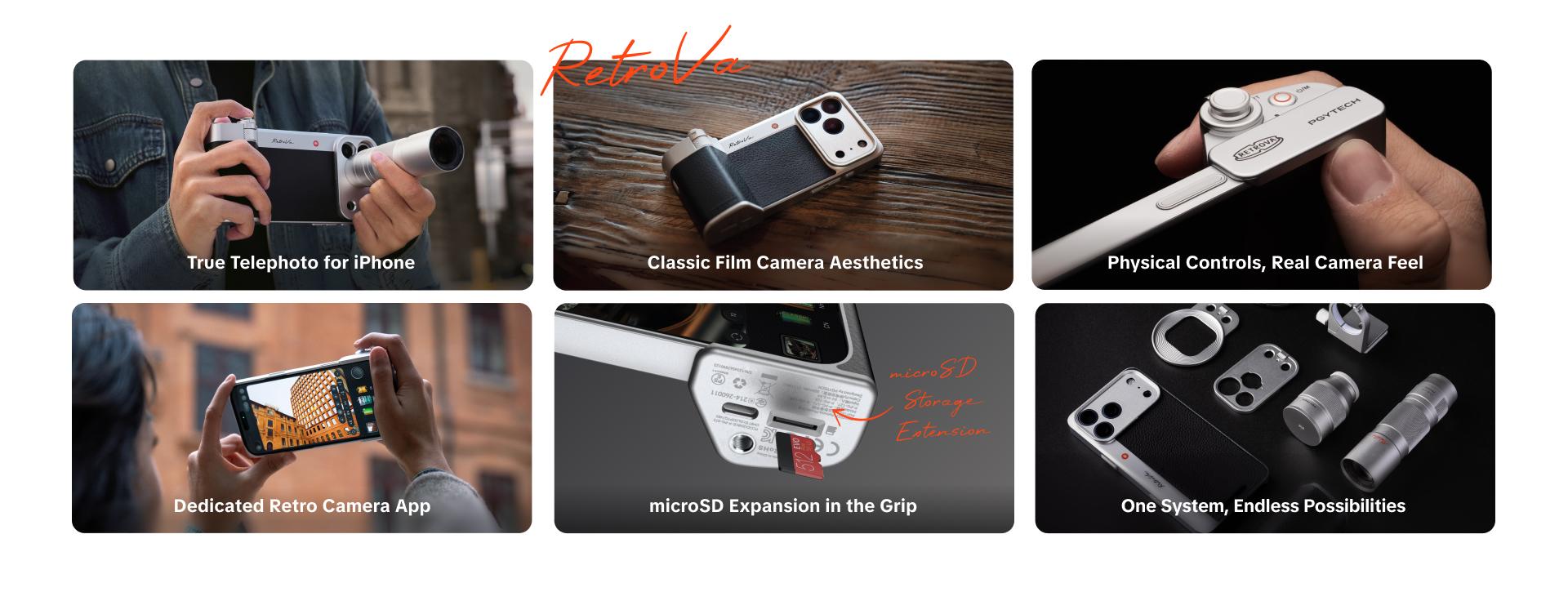 PGYTECH RetroVa Grip Kit for iPhone 17 Pro, Vintage Leather-Style Phone Case with Camera Grip, External MicroSD Recording, Bluetooth Remote Control for Photography/Daily Vloggers/Travel