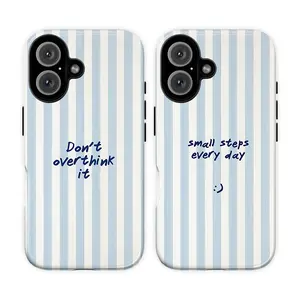 Motivational Quote Phone Case – Small Steps Every Day & Don’t Overthink It Aesthetic Cover for iPhone 17 16 15 14 13 12 11 Pro Max & Samsung Galaxy S21–S25| Blue Stripe Minimal Design| Trendy Inspirational Gift for Her Women