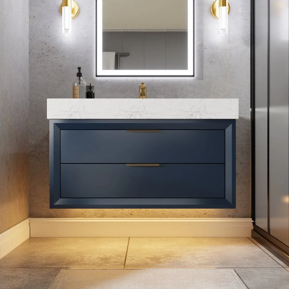 Blue Floating Bathroom Vanity 36" Single Sink Cabinet | Glam Series