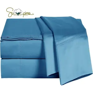 100 Supima  Sheets 600 Thread Count,Bed Sheet Set  Sheets 4 count,Soft & Silky Sateen Weave, Fits Mattress Up to 18'',Deep Pocket, Breathable & Fade Resistant (Peacock Blue, )
