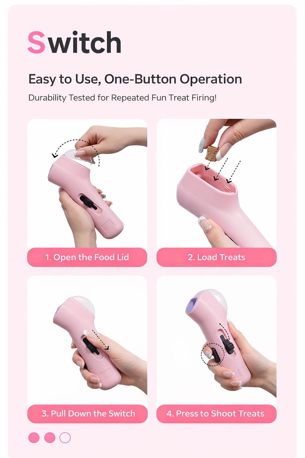 Interactive Pet Treat Launcher – Handheld Press-to-Launch Snack Shooter Toy for  small big Dogs & adult cat  , Fun Training & Enrichment Play, cat snacktime