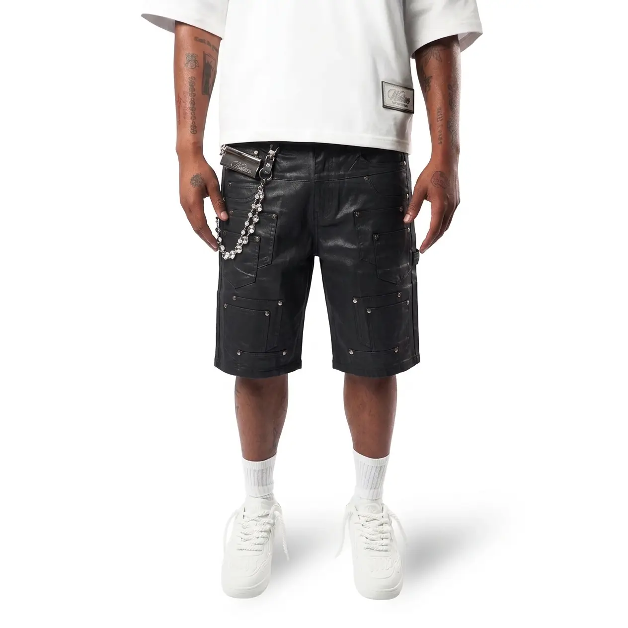 WATSON MULTI POCKET WITH DOUBLE WAIST DARK DENIM SHORTS