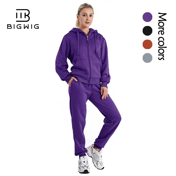 Sherpa Zipper Womens Sweatsuits Active Jogging Fleece 2 Pieces Hoodie and Pants Winter Outfit Sets