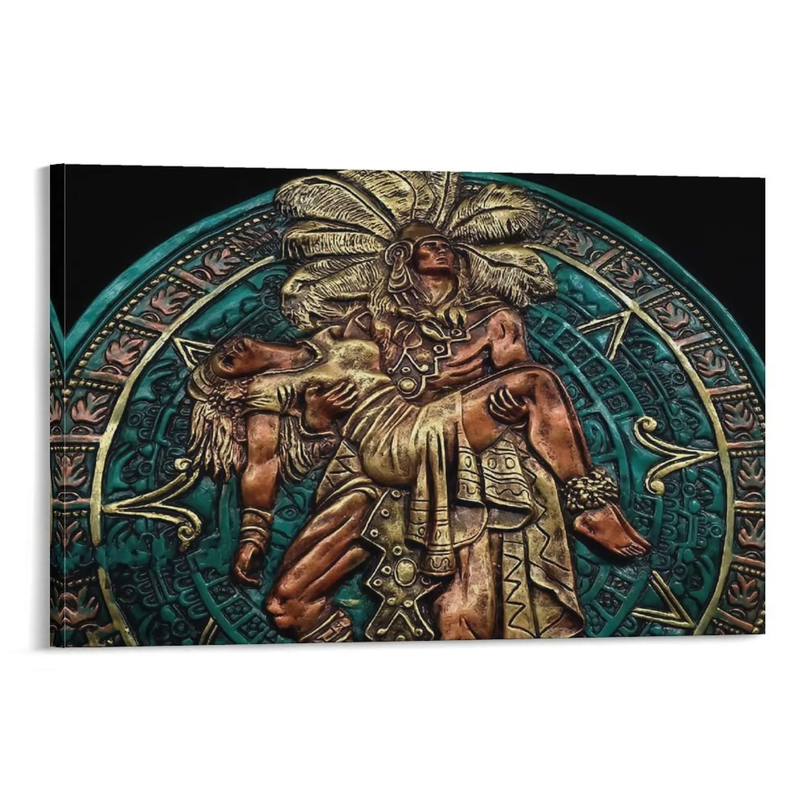 Canvas Poster Mexican Indian Art Canvas Prints Mayan Aztec Calendar Poster Vintage Wall Art，Unique Gift for Living Room Or Office Canvas Poster Bedroom Decor Sports Landscape Office Room Decor Gift Frames Ornaments Artistic Decoration