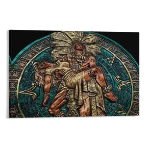Canvas Poster Mexican Indian Art Canvas Prints Mayan Aztec Calendar Poster Vintage Wall Art，Unique Gift for Living Room Or Office Canvas Poster Bedroom Decor Sports Landscape Office Room Decor Gift Frames Ornaments Artistic Decoration