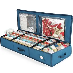 Hearth & Harbor Christmas Wrapping Paper Storage Container – Gift Wrap Organizer with Handles, Fits Rolls, Bows & Ribbons