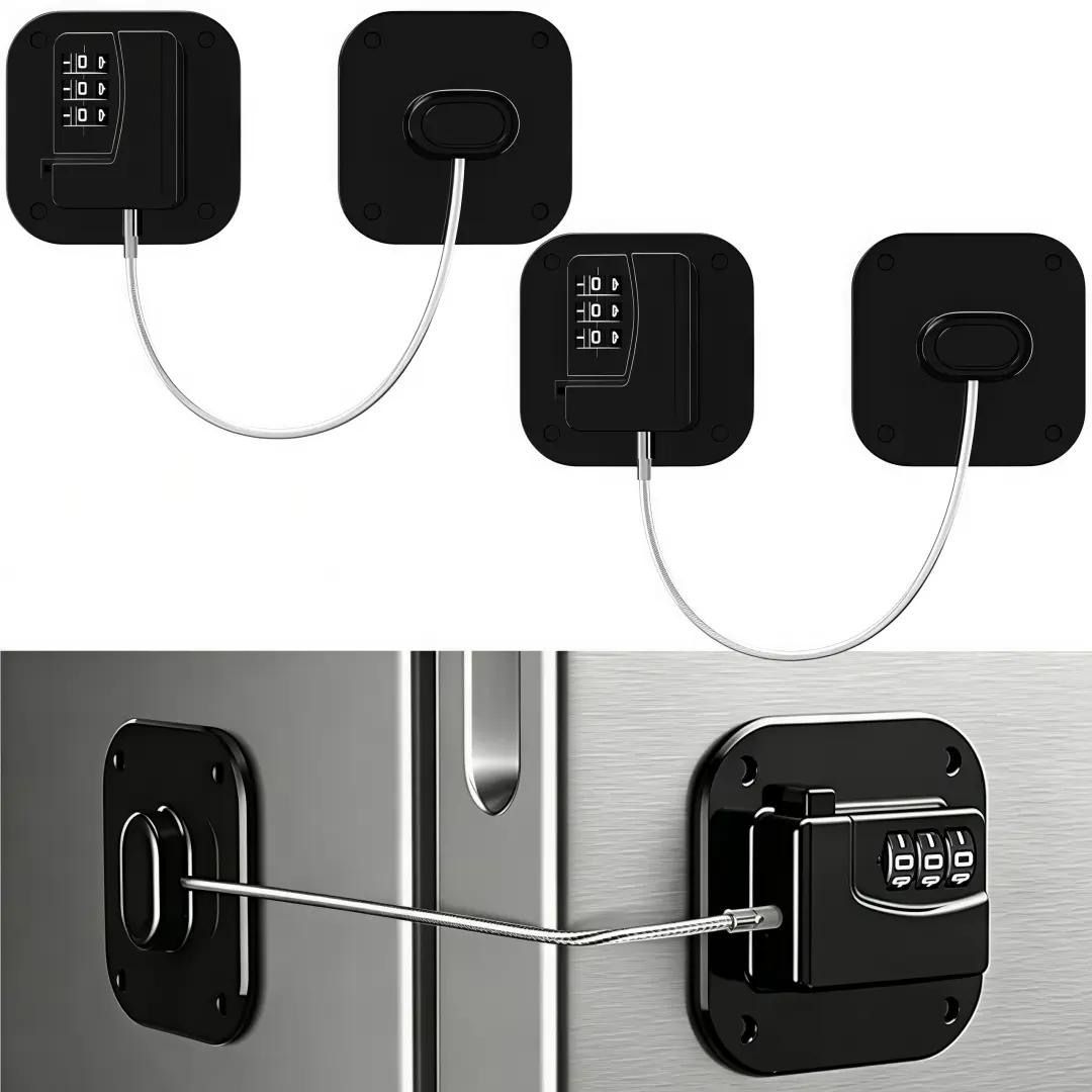 LMMAKE 2PCS Keyless Code Refrigerator Locks, No-Drill Childproof Safety Latches with Child-Proof Stops for Fridge, Closet (Baby Anti-Pinch Hardware)