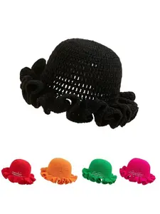 Women's Fashion Solid Color Knit Hat, Handcrafted Cap, Handmade Crochet Wave Edge Design, Perfect for Autumn Winter Warmth, Versatile and Stylish Accessory