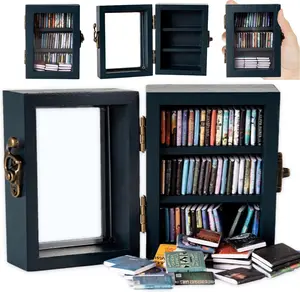Mini Wooden Storage Box, Miniature Bookshelf Design Display Case, Desk Organizer For Home Decor, Unique Gifts For Book Lovers
