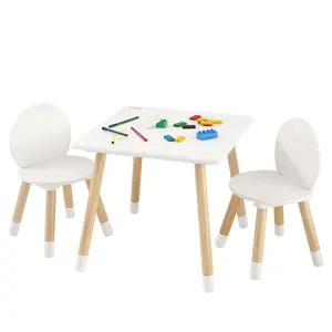 【Summervibes】VEVOR Kids Table and 2 Chairs Set, Toddler Table and Chair Set, Children Multi-Activity Table for Art, Craft, Reading, Learning, 1 Table and 2 Chairs