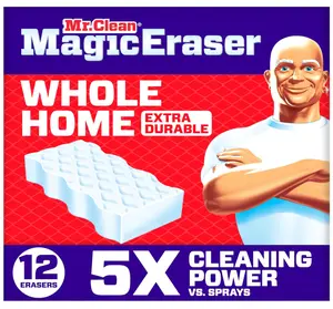 Mr. Clean Magic Eraser Sponge, All Purpose Cleaner, Cleaning Scrubber, Wall, Sneaker, Kitchen, Bathroom, Shower Cleaning Supplies, Melamine Sponge, Cleaning Pads, Whole Home Extra Durable, 12ct