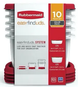 Rubbermaid 608866900580 Easy Find Lid Square 9-Cup Food Storage 2 Containers, 2, Red Kitchen Utensils Stackable