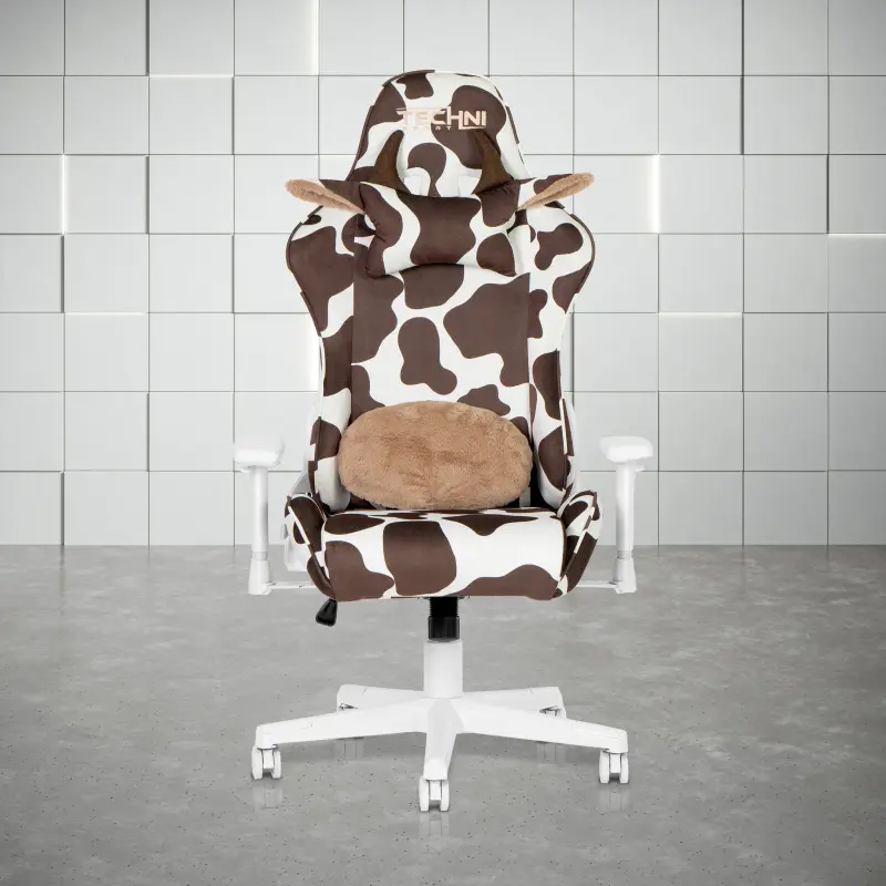 Bellemave Brown Cow Print Velvet-Like Ergonomic Office Chair - 360-Degree Rotatable, Upgraded Durability, Memory Foam, Adjustable Armrests, Cow Headrest, 250lbs Capacity, Modern Commercial Furniture